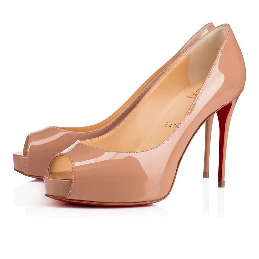 Women's Christian Louboutin New Very Prive 100mm Patent Leather Peep Toe Pumps - Nude [9278-614]